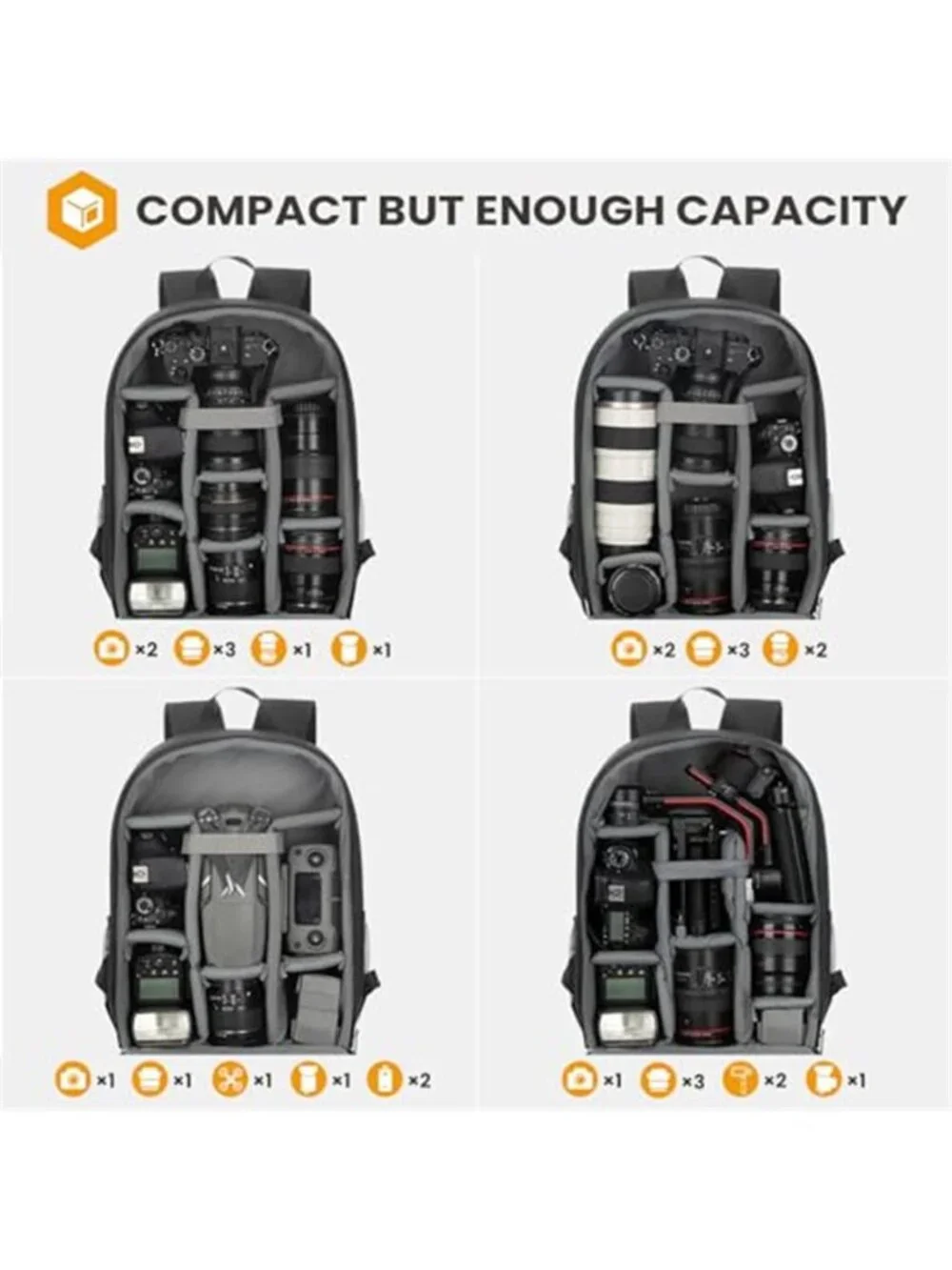 Men's Camera Backpack for Photographers Medium Lightweight 15L Black TB-M
